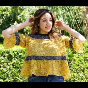 Printed mustard floral multi color top